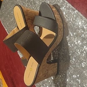 Gorgeous black and cork bottom sandals